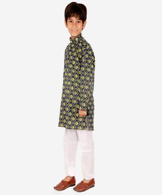 Boy's Kurta Pajama For Kids | Floral Print | Cotton | Churindar Pyajama | Traditional Ethnic Wear (S-190) 4