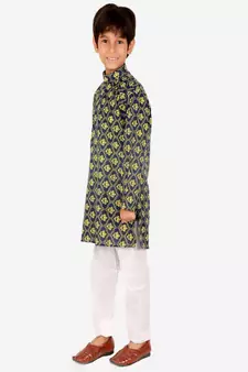 Boy's Kurta Pajama For Kids | Floral Print | Cotton | Churindar Pyajama | Traditional Ethnic Wear (S-190)