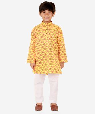 Boy's Kurta Pajama For Kids | Floral Print | Cotton | Churindar Pyajama | Traditional Ethnic Wear (S-190) 1