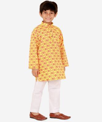 Boy's Kurta Pajama For Kids | Floral Print | Cotton | Churindar Pyajama | Traditional Ethnic Wear (S-190) 3