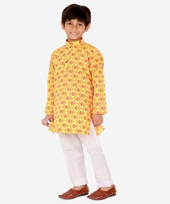Boy's Kurta Pajama For Kids | Floral Print | Cotton | Churindar Pyajama | Traditional Ethnic Wear (S-190) 4