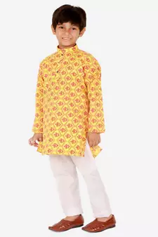 Boy's Kurta Pajama For Kids | Floral Print | Cotton | Churindar Pyajama | Traditional Ethnic Wear (S-190)
