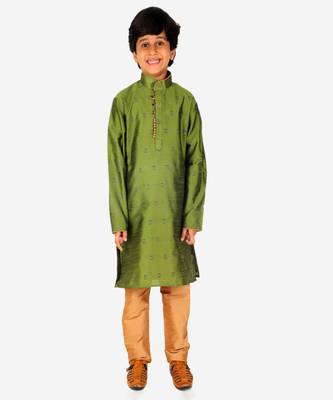 Boy's Kurta Pajama For Kids | Self | Silk | Churindar Pyajama | Traditional Ethnic Wear (S-192) 1