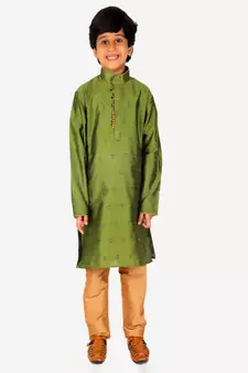 Boy's Kurta Pajama For Kids | Self | Silk | Churindar Pyajama | Traditional Ethnic Wear (S-192)