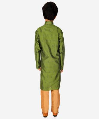 Boy's Kurta Pajama For Kids | Self | Silk | Churindar Pyajama | Traditional Ethnic Wear (S-192) 2
