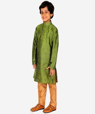 Boy's Kurta Pajama For Kids | Self | Silk | Churindar Pyajama | Traditional Ethnic Wear (S-192) 3