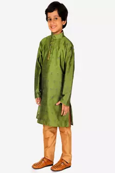 Boy's Kurta Pajama For Kids | Self | Silk | Churindar Pyajama | Traditional Ethnic Wear (S-192)
