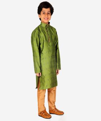 Boy's Kurta Pajama For Kids | Self | Silk | Churindar Pyajama | Traditional Ethnic Wear (S-192) 4