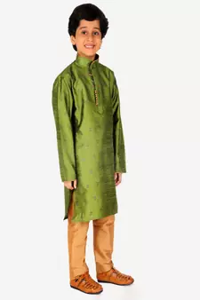 Boy's Kurta Pajama For Kids | Self | Silk | Churindar Pyajama | Traditional Ethnic Wear (S-192)