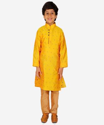 Boy's Kurta Pajama For Kids | Self | Silk | Churindar Pyajama | Traditional Ethnic Wear (S-192) 1