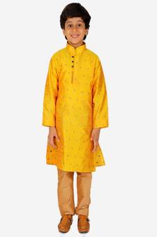 Boy's Kurta Pajama For Kids | Self | Silk | Churindar Pyajama | Traditional Ethnic Wear (S-192)