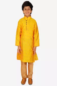 Boy's Kurta Pajama For Kids | Self | Silk | Churindar Pyajama | Traditional Ethnic Wear (S-192)