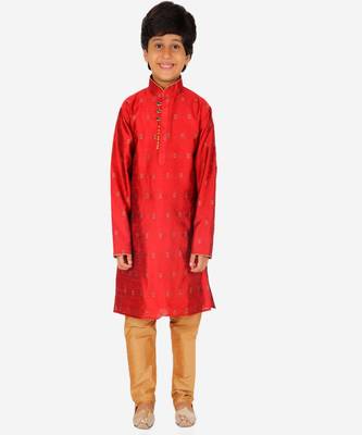 Boy's Kurta Pajama For Kids | Self | Silk | Churindar Pyajama | Traditional Ethnic Wear (S-192) 1