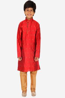 Boy's Kurta Pajama For Kids | Self | Silk | Churindar Pyajama | Traditional Ethnic Wear (S-192)
