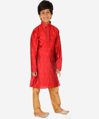 Boy's Kurta Pajama For Kids | Self | Silk | Churindar Pyajama | Traditional Ethnic Wear (S-192) 3