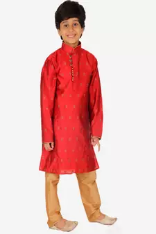 Boy's Kurta Pajama For Kids | Self | Silk | Churindar Pyajama | Traditional Ethnic Wear (S-192)
