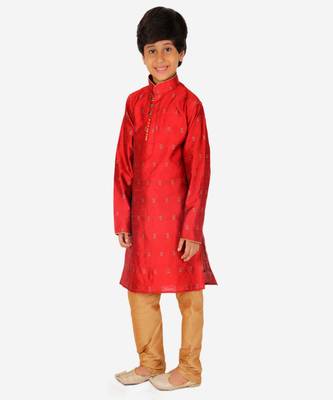 Boy's Kurta Pajama For Kids | Self | Silk | Churindar Pyajama | Traditional Ethnic Wear (S-192) 4