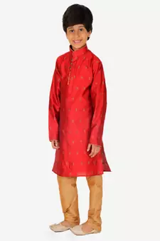 Boy's Kurta Pajama For Kids | Self | Silk | Churindar Pyajama | Traditional Ethnic Wear (S-192)