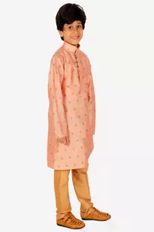 Boy's Kurta Pajama For Kids | Self | Silk | Churindar Pyajama | Traditional Ethnic Wear (S-192)