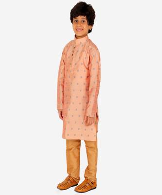 Boy's Kurta Pajama For Kids | Self | Silk | Churindar Pyajama | Traditional Ethnic Wear (S-192) 2