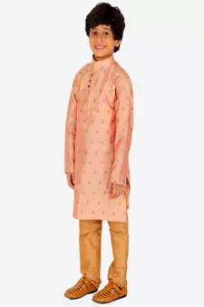 Boy's Kurta Pajama For Kids | Self | Silk | Churindar Pyajama | Traditional Ethnic Wear (S-192)
