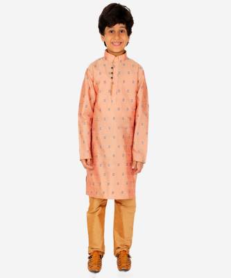Boy's Kurta Pajama For Kids | Self | Silk | Churindar Pyajama | Traditional Ethnic Wear (S-192) 3
