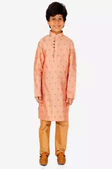 Boy's Kurta Pajama For Kids | Self | Silk | Churindar Pyajama | Traditional Ethnic Wear (S-192)