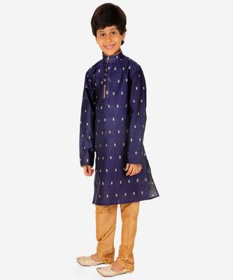Boy's Kurta Pajama For Kids | Self | Silk | Churindar Pyajama | Traditional Ethnic Wear (S-192) 1