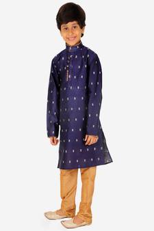 Boy's Kurta Pajama For Kids | Self | Silk | Churindar Pyajama | Traditional Ethnic Wear (S-192)