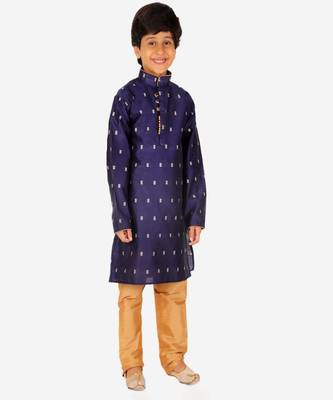 Boy's Kurta Pajama For Kids | Self | Silk | Churindar Pyajama | Traditional Ethnic Wear (S-192) 2