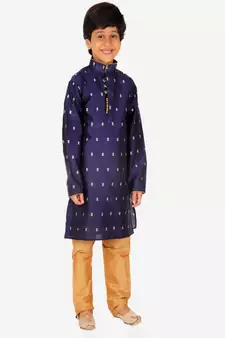 Boy's Kurta Pajama For Kids | Self | Silk | Churindar Pyajama | Traditional Ethnic Wear (S-192)