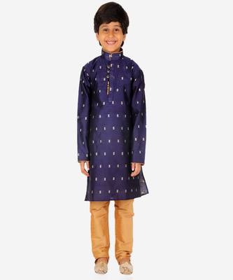 Boy's Kurta Pajama For Kids | Self | Silk | Churindar Pyajama | Traditional Ethnic Wear (S-192) 4