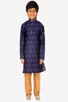 Boy's Kurta Pajama For Kids | Self | Silk | Churindar Pyajama | Traditional Ethnic Wear (S-192)