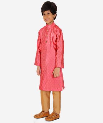 Boy's Kurta Pajama For Kids | Silk | Churindar Pyajama | Traditional Ethnic Wear (S-194) 2