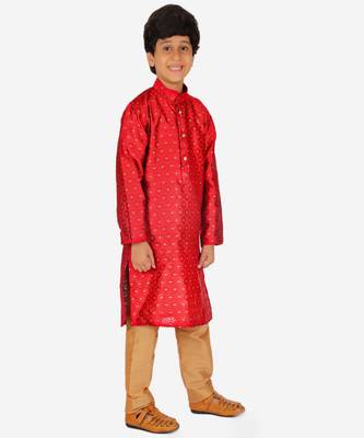 Boy's Kurta Pajama For Kids | Silk | Churindar Pyajama | Traditional Ethnic Wear (S-194) 1