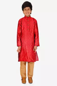 Boy's Kurta Pajama For Kids | Silk | Churindar Pyajama | Traditional Ethnic Wear (S-194)