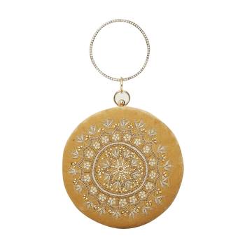 Worthyy Enterprises Embroidered Women's Round Shape Clutch (Gold) 1