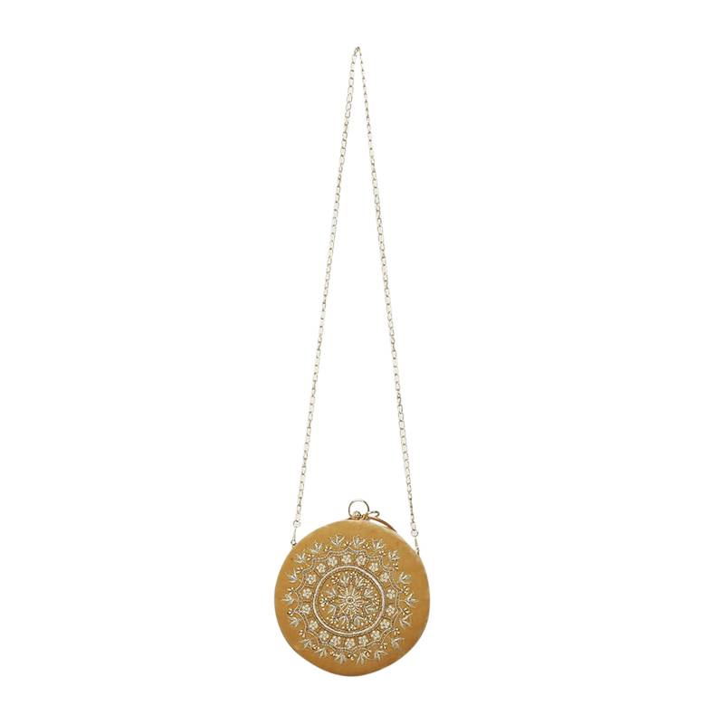 Worthyy Enterprises Embroidered Women's Round Shape Clutch (Gold)