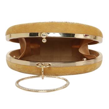 Worthyy Enterprises Embroidered Women's Round Shape Clutch (Gold) 4