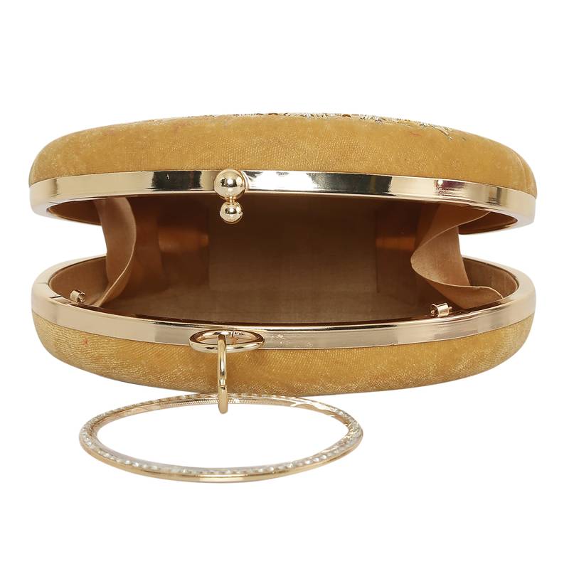 Worthyy Enterprises Embroidered Women's Round Shape Clutch (Gold)