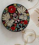 Worthyy Enterprises Embroidered Women's Round Shape Clutch (Black)