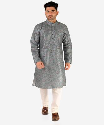 Developer Men's Silk Kurta Pajama | Mandarin Collar | Asymmetrical Style (A-107) 3