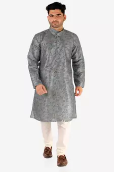 Developer Men's Silk Kurta Pajama | Mandarin Collar | Asymmetrical Style (A-107)