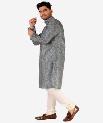 Developer Men's Silk Kurta Pajama | Mandarin Collar | Asymmetrical Style (A-107) 4