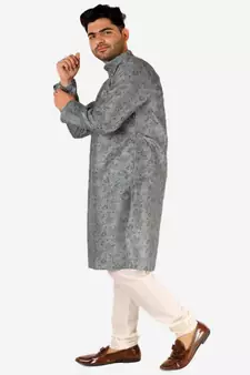 Developer Men's Silk Kurta Pajama | Mandarin Collar | Asymmetrical Style (A-107)