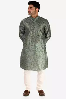 Developer Men's Silk Kurta Pajama | Mandarin Collar | Asymmetrical Style (A-107)