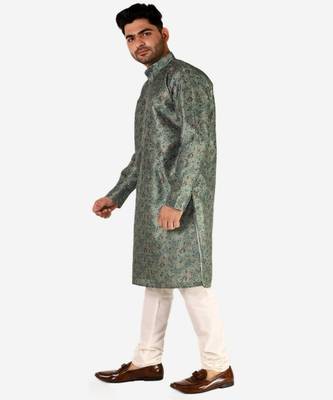 Developer Men's Silk Kurta Pajama | Mandarin Collar | Asymmetrical Style (A-107) 3