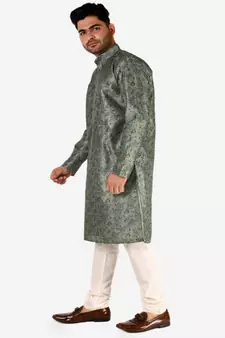Developer Men's Silk Kurta Pajama | Mandarin Collar | Asymmetrical Style (A-107)