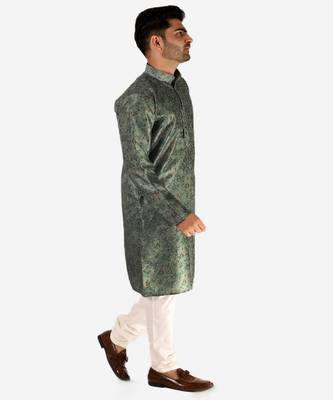 Developer Men's Silk Kurta Pajama | Mandarin Collar | Asymmetrical Style (A-107) 4