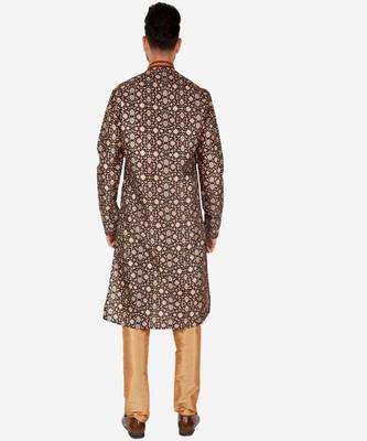 Men's Silk Kurta Pajama | Mandarin Collar | Floral Print (A-110) 2